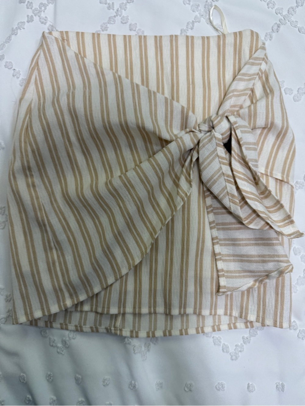 Honey Belle Cream and Beige Striped Mini Wrap Skirt with Side Tie